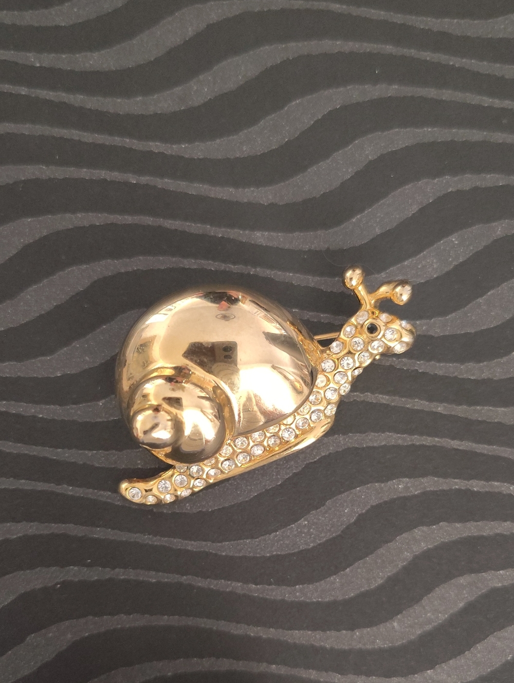 Gold-tone Crystal Snail Brooch